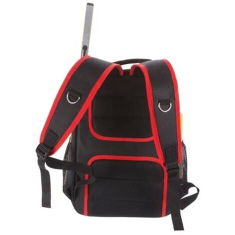 Toolland Sac à dos  pour outils, polyester, 4 compartiments, porte-outils amovible, pieds en plastique, noir/rouge, 38 x 50 x 20 cm
