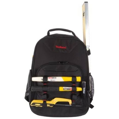 Toolland Sac à dos  pour outils, polyester, 4 compartiments, porte-outils amovible, pieds en plastique, noir/rouge, 38 x 50 x 20 cm