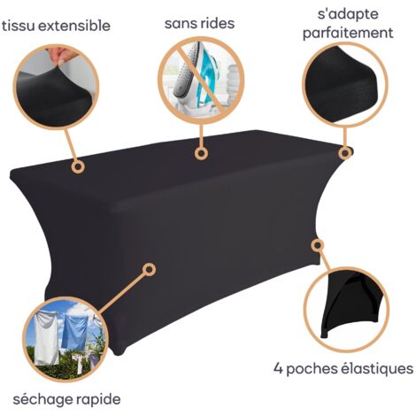 Nappe Extensible Pour Table Rectangulaire 6 Pieds (183x75x75 Cm) - Polyester/Spandex - Lavable - Noir