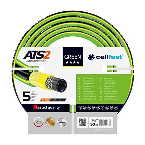 Cellfast Tuyau d’arrosage 50 m, 1/2" renfort ATS2™, PVC cinq couches, anti-pli, résistant aux UV et aux algues, couche intérieure alimentaire, jusqu’à 30 bar, pour l’arrosage et l’irrigation du jardin (1/5)