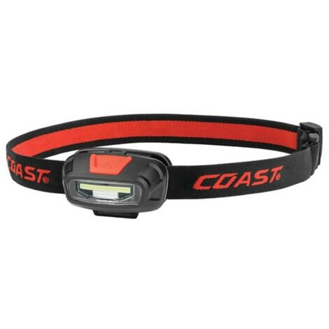 Coast Lampe frontale LED 270 lm rechargeable, rouge blanc, IPX4 etanche, bandeau reglable, mains libres camping randonnee travail (1/2)
