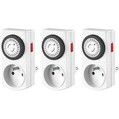 Perel Lot de 3 mini-minuteries 24 heures, mécaniques, 230 V, 16 A, 3680 W, terre française (E305DM), blanches