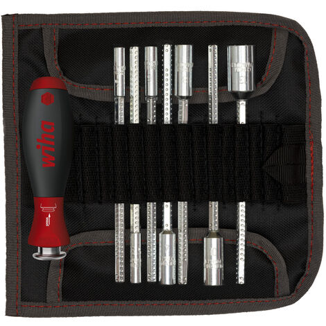 Wiha Jeu de tournevis avec lames interchangeables SYSTEM 6 Tournevis à douille six pans 9 pcs y compris une trousse pliable (27712)