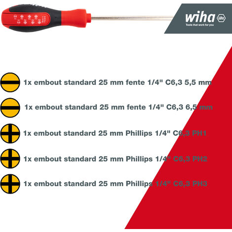 Wiha Tournevis Porte Embout Avec Magasin D Embouts Fente Phillips Avec