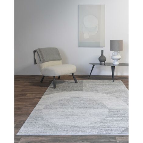 Modern Halo Rug for Living Room, Bedroom, Kitchen, Lounge Bold Geometric Design Grey Soft Rug in X-Large 200x290 cm (6'7"x9'6") (1/4)