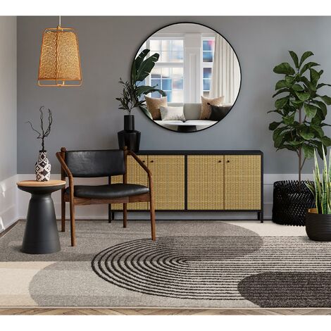 Modern Retro Rug for Living Room, Bedroom, Kitchen Bold Geometric Design Grey Black Rug in X-Large 200x290 cm (6'7"x9'6")
