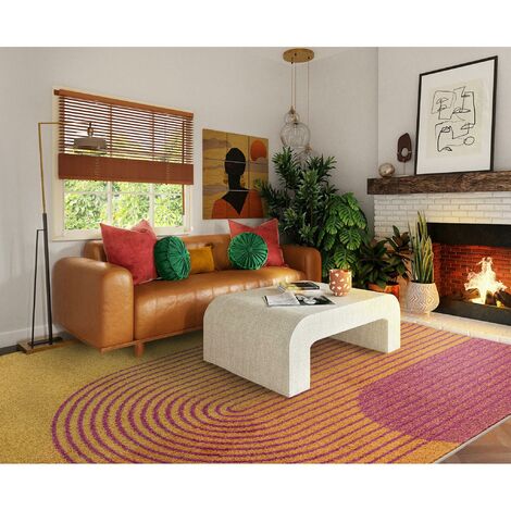 Modern Retro Rug for Living Room, Bedroom, Kitchen Bold Geometric Design Bright Colours Orange Yellow Rug in Medium 120x170 cm (4'x5'6")