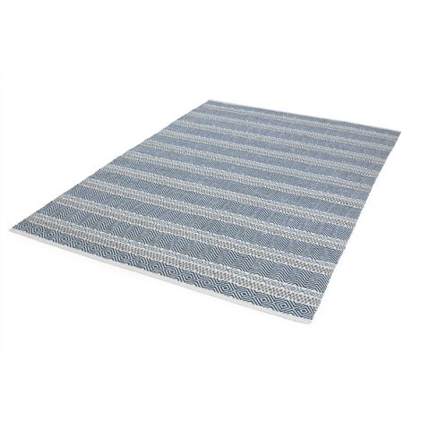 Outdoor Rug for Garden Patio Balcony Picnic Living Room Bedroom Dining Kitchen Flatweave Geometric Stripe Boardwalk Blue Rug in Medium 120x170 cm (4'x5'6")