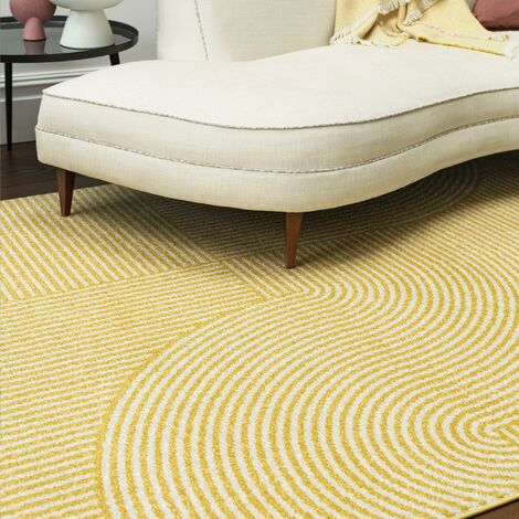 Modern Muse MU18 Geometric Rug for Retro Living Room, Bedroom, Kitchen, Lounge Yellow Soft Rug in Medium 120x170 cm (4'x5'6")