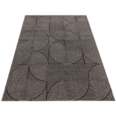 Modern Muse MU01 Swirl Geometric Rug for Retro Living Room, Bedroom, Kitchen, Lounge Soft Charcoal Rug in Small 80x150 cm (2'6"x5') (1/4)