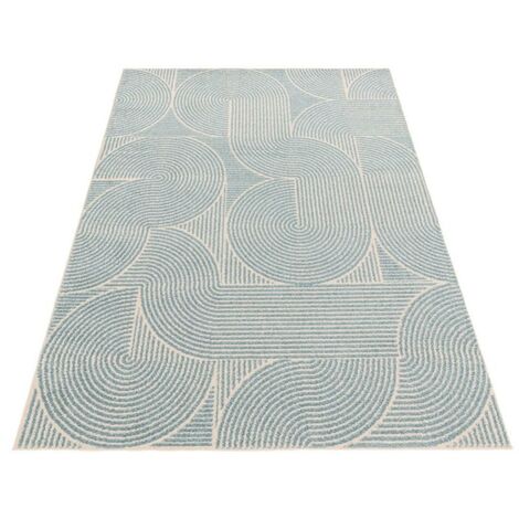 Modern Muse MU02 Swirl Geometric Rug for Retro Living Room, Bedroom, Kitchen, Lounge Soft Blue Rug in Large 160x230 cm (5'3"x7'7") (1/4)