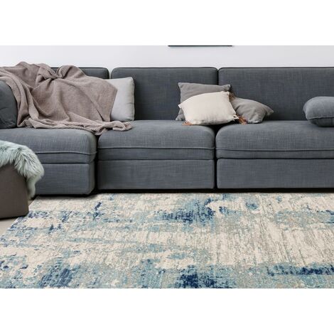 Nova Mirage NV36 Abstract Rug for Modern Living Room, Bedroom, Luxury Lounge, Kitchen, Dining Room Soft Blue Cream Rug in Small 80x150 cm (2'6"x5')