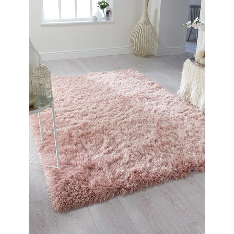 Dazzle Modern Thick Silky Shiny Yarn Shaggy Rug in 60x110 cm (2'x3'7''), Blush Pink