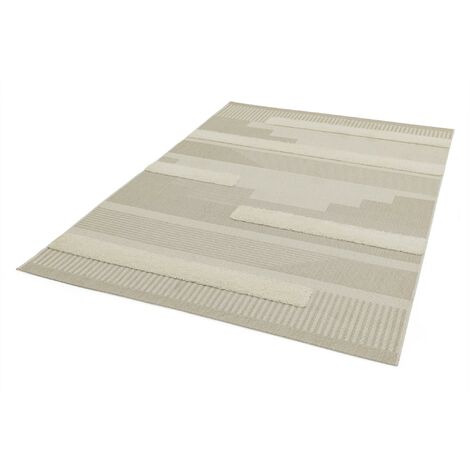 Outdoor Rug Geometric Monty Flatweave Rug for Garden, Patio, Picnic, Backyard, Living Room Natural Cream Rug in X-Large 200x290 cm (6'7"x9'6")