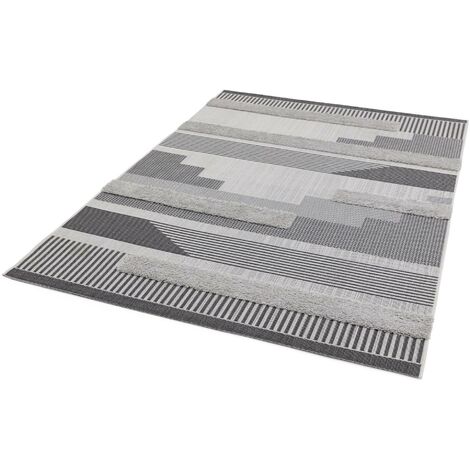 Outdoor Rug Geometric Monty Flatweave Rug for Garden, Patio, Picnic, Backyard, Living Room Black Grey Rug in Small 80x150 cm (2'6"x5')