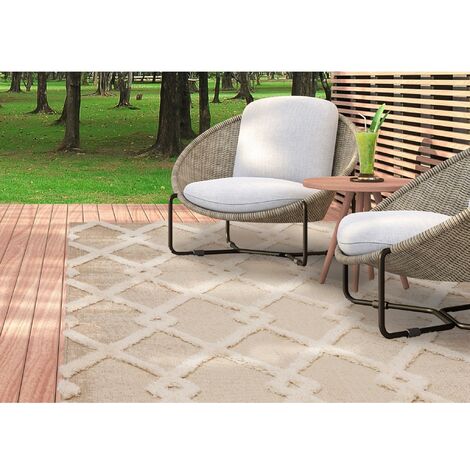 Outdoor Indoor Rug Diamond Modern MN07 Flatweave Rug for Garden Patio Balcony Conservatorty Picnic Backyard Living Room Beige Rug in Large 160x230 cm (5'3"x7'7")