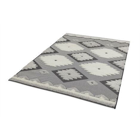 Outdoor Black Cream Rug Tribal Geometric for Garden, Patio, Trellis, Balcony, Picnic, Backyard, Living Room Premium Monty Rug in X-Large 200x290 cm (6'7"x9'6")