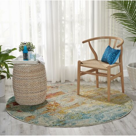 Celestial CES02 Sea Life Rug for Living Room Bedroom Modern Abstract Multi Colours Rug Round X-Large 239x239 cm (7'10''x7'10'') Circle