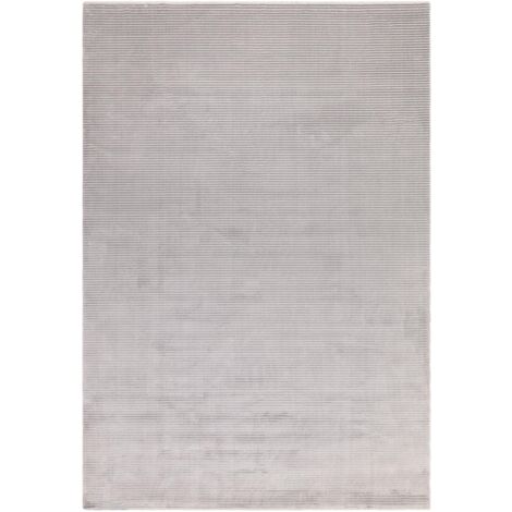 Kuza Plain Stripe Soft Silky Velvety Modern Rug in Silver Grey 80 x 150 cm Small