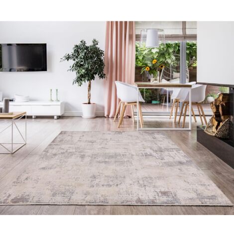 Seville 01 Ribera Short Pile Rug Modern Abstract Soft Touch Silky Rug in Beige Natural 200 x 300 cm (1/4)