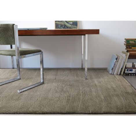 Kuza Plain Stripe Soft Silky Velvety Modern Rug in Khaki 80 x 150 cm -S- Small