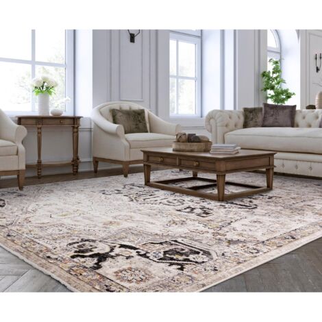 Sovereign Antique Medallion Classic Persian High Shine Traditional Vintage Rug in Grey Silver X-Large 200x290 cm (6'7"x9'6")