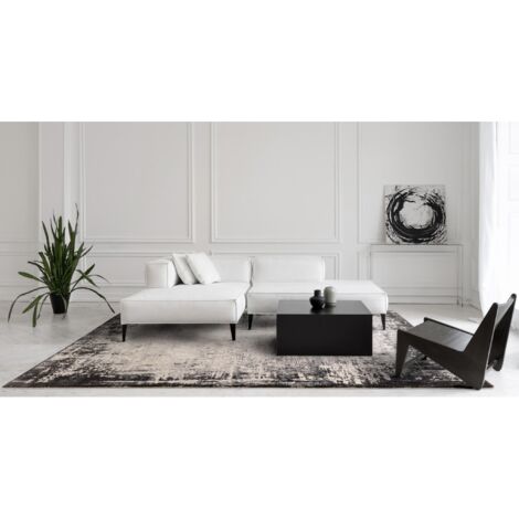 Kuza Border Abstract Modern Distressed Soft Velvety Silky Rug Grey Large 160x230 cm (5'3"x7'7")