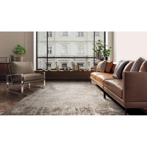 Kuza Border Abstract Modern Distressed Soft Velvety Silky Rug Beige Medium 120x170 cm (4'x5'6") (1/4)