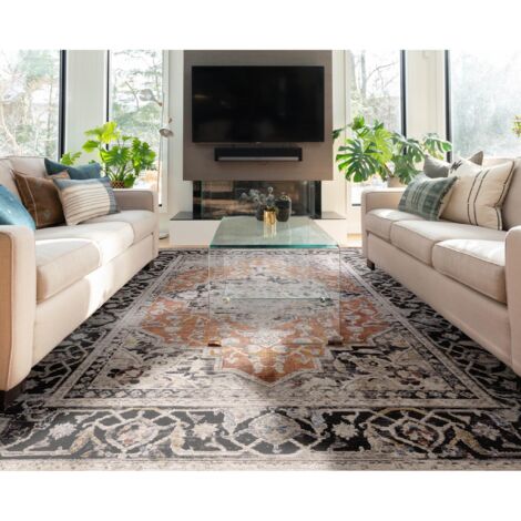 Sovereign Medallion Traditional Rug for Bedroom Living Room Flatweave Silky Shiny Rug Terracota Medium 120x166 cm (4'x5'5")