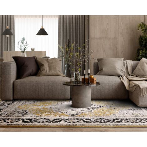 Sovereign Medallion Traditional Rug for Bedroom Living Room Flatweave Silky Shiny Rug Gold Medium 120x166 cm (4'x5'5") (1/4)