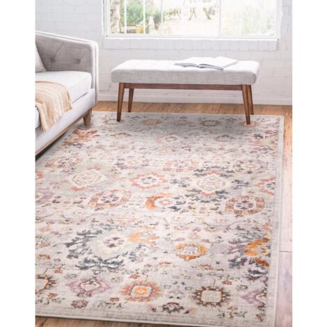Flores Mina FR02 Traditional Floral Vintage Rug in Multi X-Large 200x290 cm (6'7"x9'6")