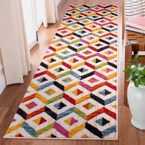 Spectra Carved Sarasota Geometric Rainbow Bright Multi Coloured Soft Hallway Rug 66 x 230 cm (2'5"x7'7") Runner