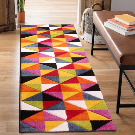 Spectra Carved Destin Geometric Rainbow Bright Multi Coloured Soft Hallway Rug 66 x 230 cm (2'5"x7'7") Runner (1/4)