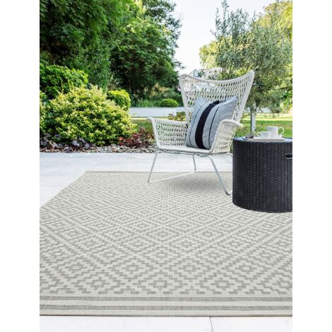 Patio Diamond Flatweave Garden Kitchen Indoor Outdoor Grey Rug Floor Mat X-Large 200 x 290 cm (6'7"x9'6")