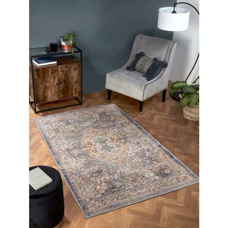 Nova 8881B Traditional Vintage Classical Bordered Medallion Dark Blue Rug Floor Mat Carpet X-Large 200 x 290 cm (6'7"x9'6")