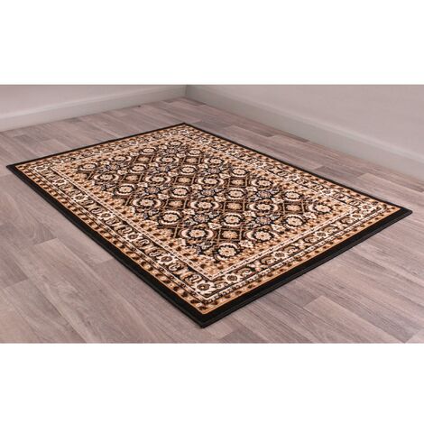 Traditional Poly Esta Bordered Classical Floral Black Rug Floor Mat Carpet Large 160 x 230 cm (5'3"x7'7") (1/4)