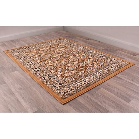 Traditional Poly Esta Bordered Classical Floral Gold Rug Floor Mat Carpet Large 160 x 230 cm (5'3"x7'7") (1/4)