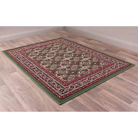 Traditional Poly Esta Bordered Classical Floral Green Rug Floor Mat Carpet Large 160 x 230 cm (5'3"x7'7") (1/4)