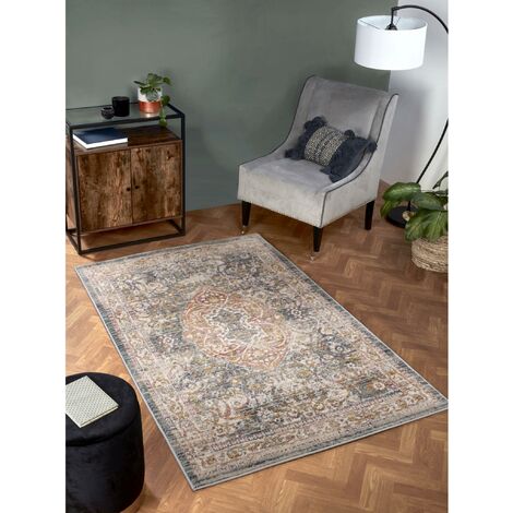 Nova 8881C Traditional Vintage Classical Bordered Medallion Green Rug Floor Mat Carpet X-Large 200 x 290 cm (6'7"x9'6")