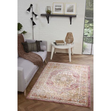 Nova 9047A Traditional Vintage Classical Bordered Medallion Terracotta Rug Floor Mat Carpet Large 160 x 220 cm (5'3"x7'3")