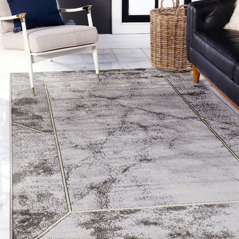 Rug for Living Room Bedroom Scandi Marbled Bordered Abstract Design Luxury Silky Natural Rug Large 150x210 cm (4'11"x6'7")
