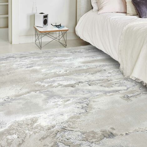 Marbled Rug for Living Room Bedroom Aurora AU02 Cloud Quality Modern Abstract Shiny Grey Rug in Large 160x230 cm (5'3"x7'7")
