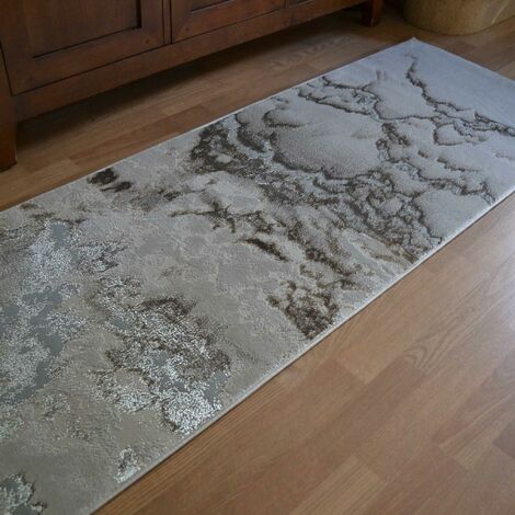 Marbled Rug for Living Room Bedroom Aurora AU02 Cloud Quality Modern Abstract Shiny Grey Hall Runner Rug in 66x240 cm (2'3"x7'10")