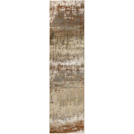 Marbled Rug for Living Room Bedroom Aurora AU01 Dune Quality Modern Abstract Shiny Gold Hall Runner Rug in 66x240 cm (2'3"x7'10")