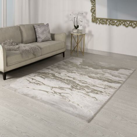 Marbled Rug for Living Room Bedroom Lounge Aurora AU17 Linea Quality Modern Abstract Soft Silky Shiny Beige Bronze Rug in Small 80x150 cm (2'6"x5')