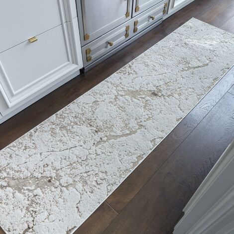 Marbled Rug for Living Room Bedroom Aurora AU16 Strata Quality Modern Abstract Soft Silky Shiny Beige Bronze Grey Hall Runner Rug in 66x240 cm (2'3"x7'10")