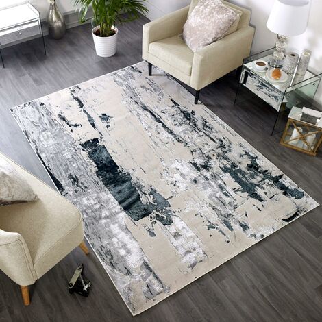 Marbled Rug for Living Room Bedroom Aurora AU10 Glacier Quality Modern Abstract Soft Silky Shiny Metallic Silver Grey Rug in Small 80x150 cm (2'6"x5')