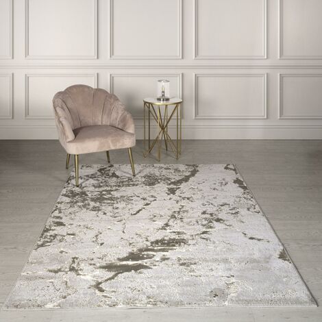 Marbled Rug for Living Room Bedroom Aurora AU16 Strata Quality Modern Abstract Soft Silky Shiny Beige Bronze Grey Rug in Large 160x230 cm (5'3"x7'7")