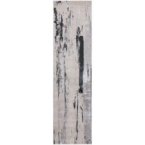 Marbled Rug for Living Room Bedroom Aurora AU10 Glacier Quality Modern Abstract Soft Silky Shiny Metallic Silver Grey Hall Runner Rug in 66x240 cm (2'3"x7'10")