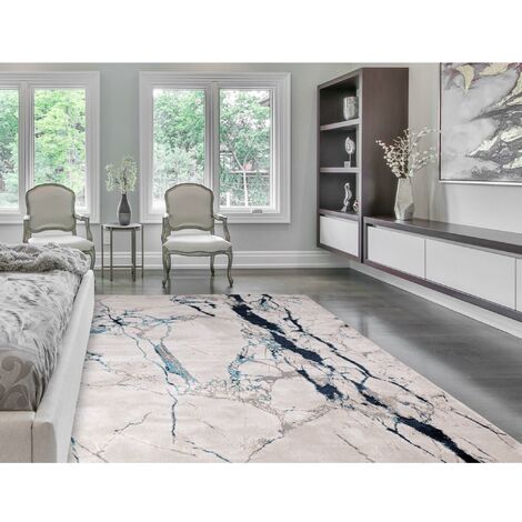 Aurora AU22 Quake Marbled Rug for Living Room Bedroom Lounge Quality Modern Abstract Soft Silky Shiny Blue Grey Rug in X-Large 200x290 cm (6'7"x9'6") (1/4)